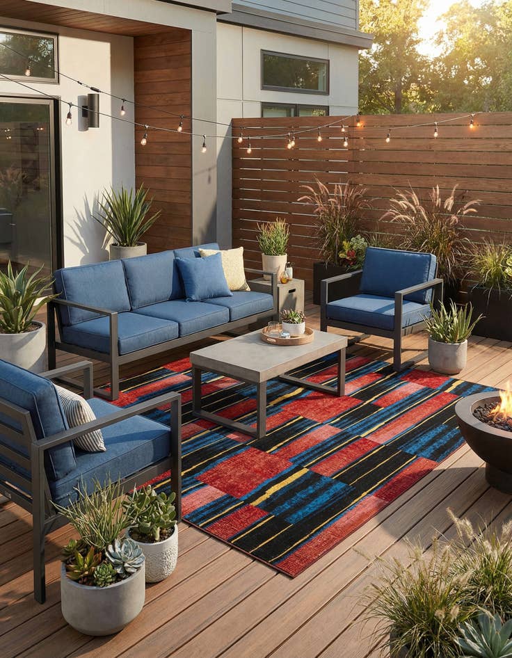 Detail image of 7' 10 x 7' 10 Easy-Clean Modern Indoor / Outdoor Square Rug