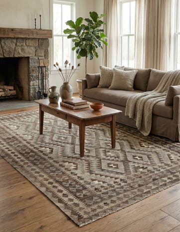 5' 4 x 8' Hand Woven Kilim Maymana Wool Rug