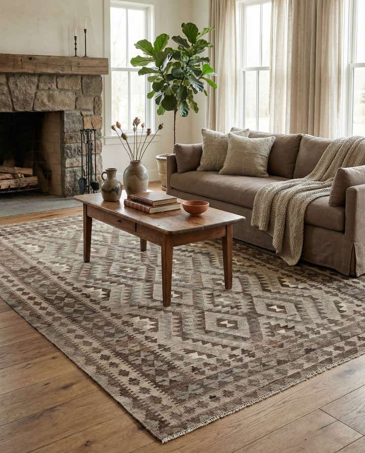 5' 4 x 8' Hand Woven Kilim Maymana Wool Rug