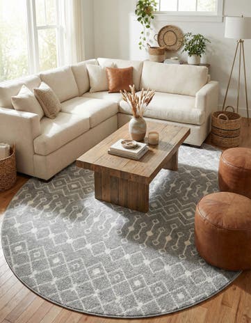 Gray Moroccan Trellis Round Rug