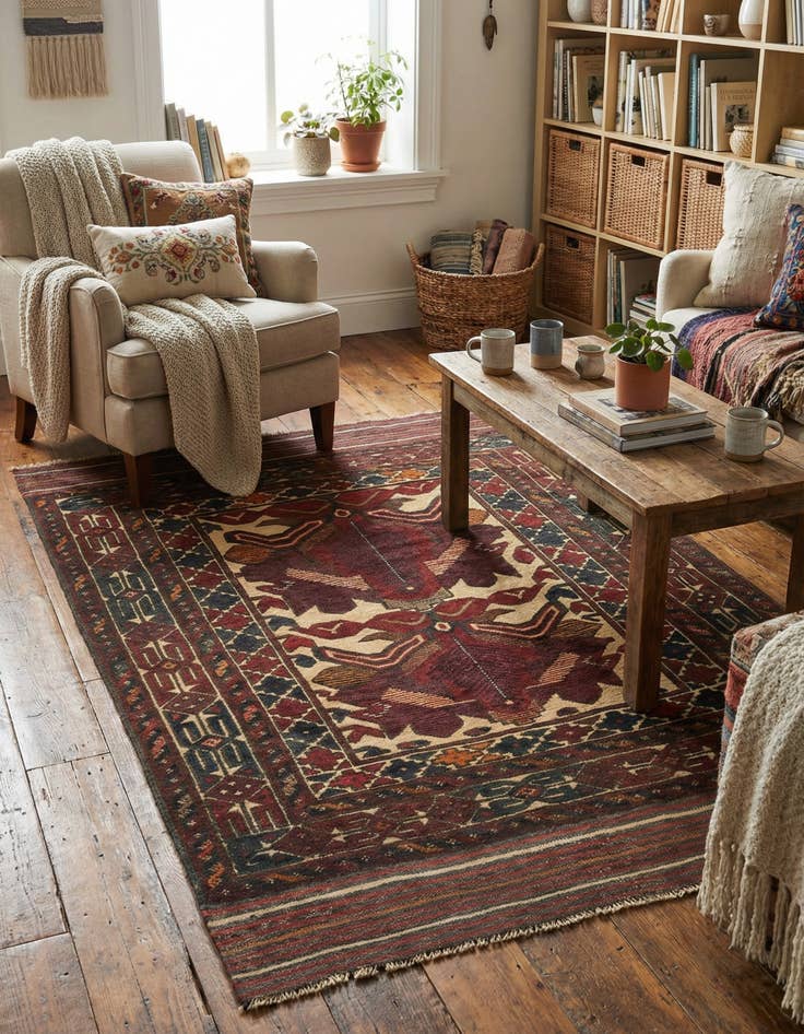 Detail image of  4' 2 x 6' 2  Hand Knotted Sumak Wool Rug