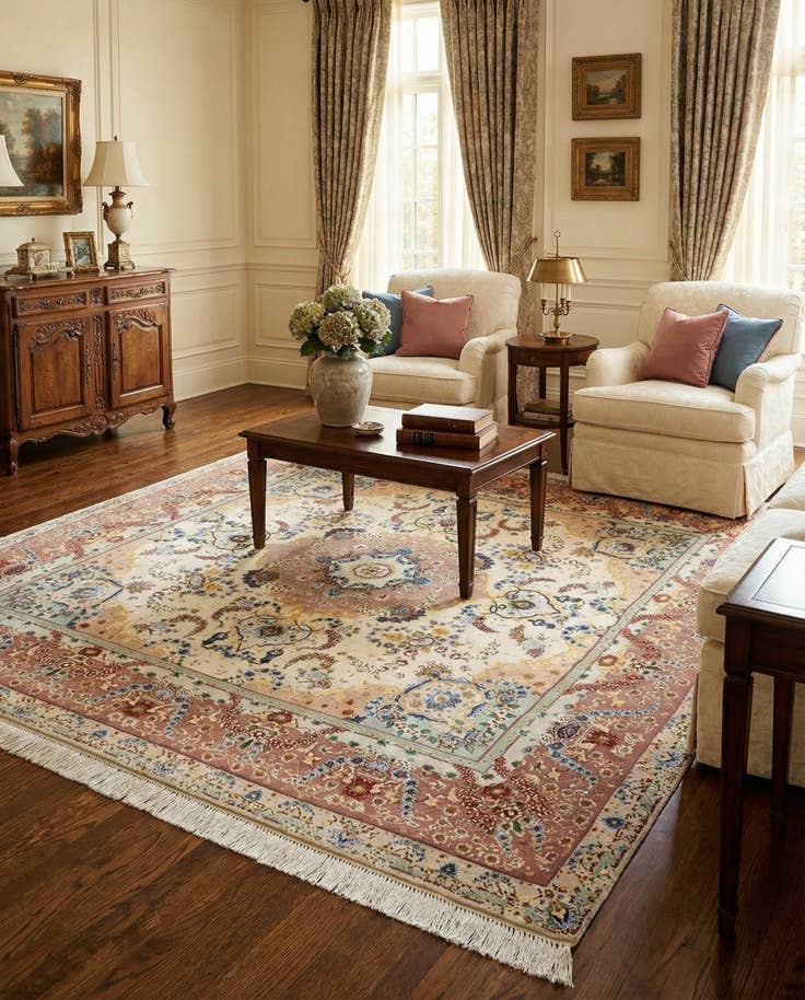 Detail image of 6' 4 x 6' 8 Hand Knotted Tabriz Persian Square Rug