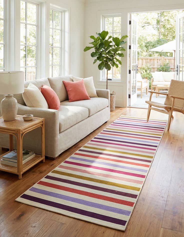 Detail image of 2' 7 x 10'  Washable Striped Indoor / Outdoor Runner Rug