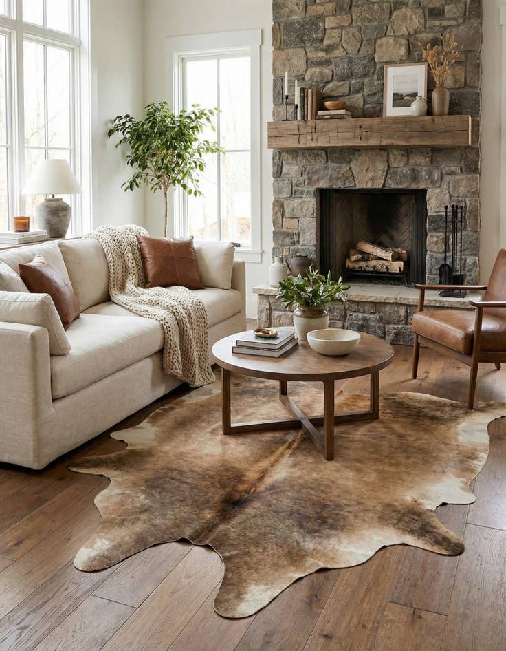 Detail image of  4' 4 x 4' 9 Cowhide Leather Square Rug