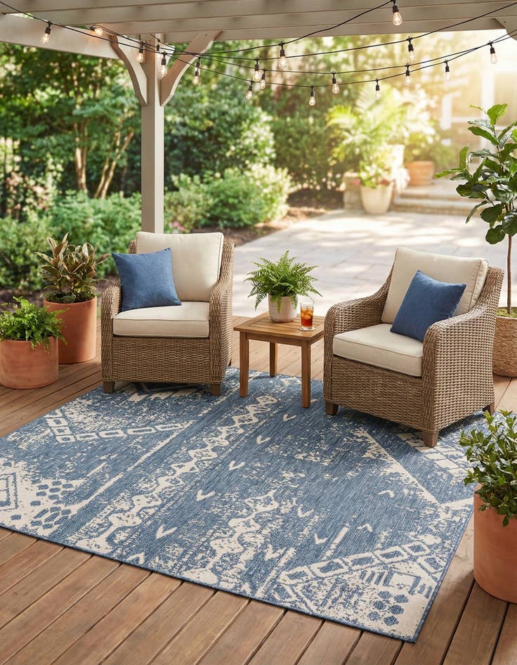 Detail image of 5' 3 x 5' 3  Washable Bohemian Indoor / Outdoor Square Rug