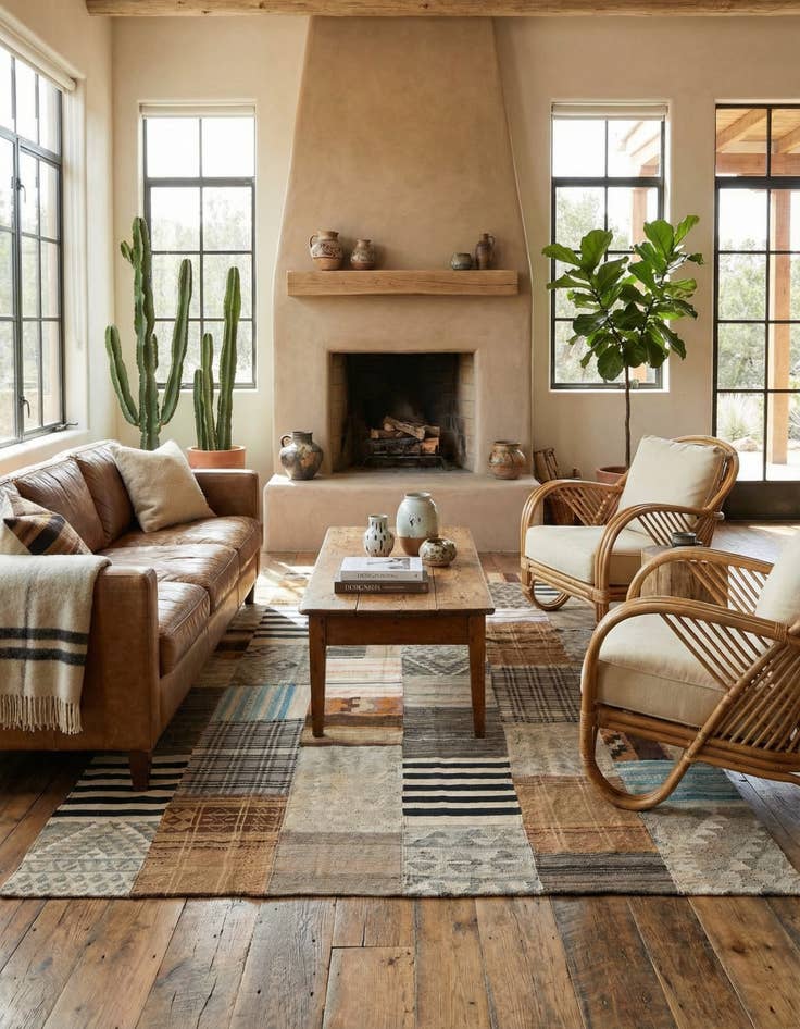 Detail image of  6' 6 x 9' 6  Hand Woven Kilim Patchwork Wool Rug