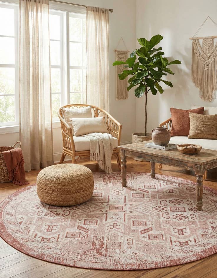 Detail image of 7' 10 x 7' 10 Easy-Clean Aztec Indoor / Outdoor Round Rug