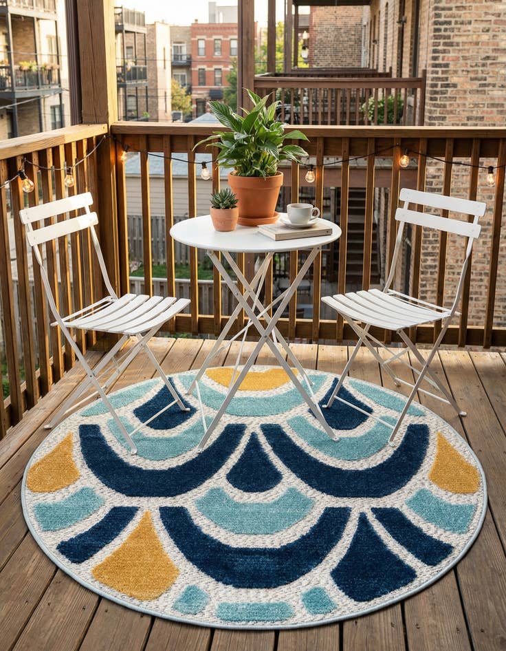 Detail image of 3' 3 x 3' 3  Washable Belize Indoor / Outdoor Round Rug