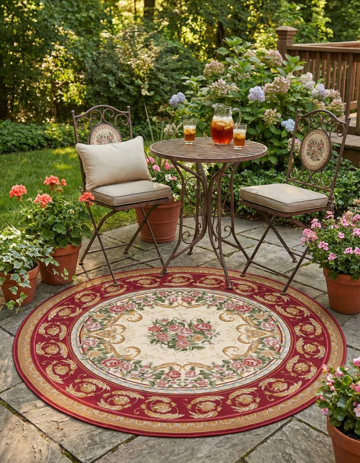 Detail image of 5' x 5'  Washable Traditional Indoor / Outdoor Round Rug