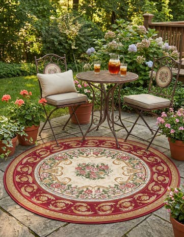 5' x 5' Easy-Clean Traditional Indoor / Outdoor Round Rug