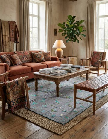 5' 9 x 6' 2 Hand Woven Kilim Suzani Wool Rug