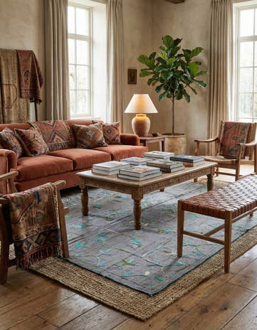 5' 9 x 6' 2 Hand Woven Kilim Suzani Wool Rug