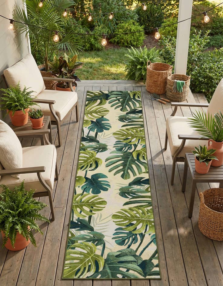 Detail image of 2' 7 x 12'  Washable Botanical Indoor / Outdoor Runner Rug
