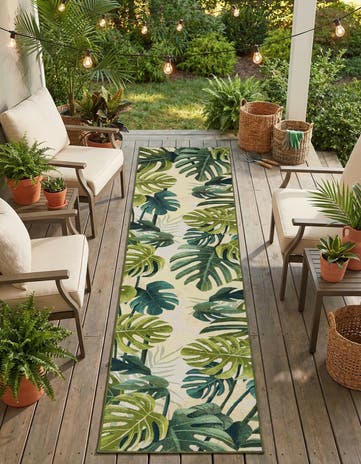 Green Easy-Clean Botanical Indoor / Outdoor Runner Rug