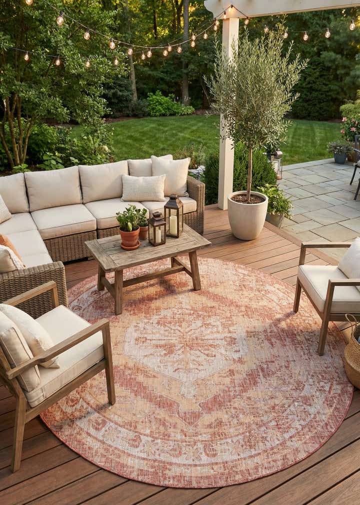 10' x 10' Easy-Clean Traditional Indoor / Outdoor Round Rug