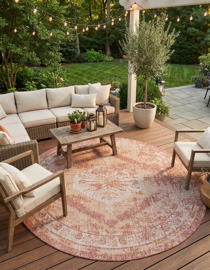 Detail image of 10' x 10' Easy-Clean Traditional Indoor / Outdoor Round Rug