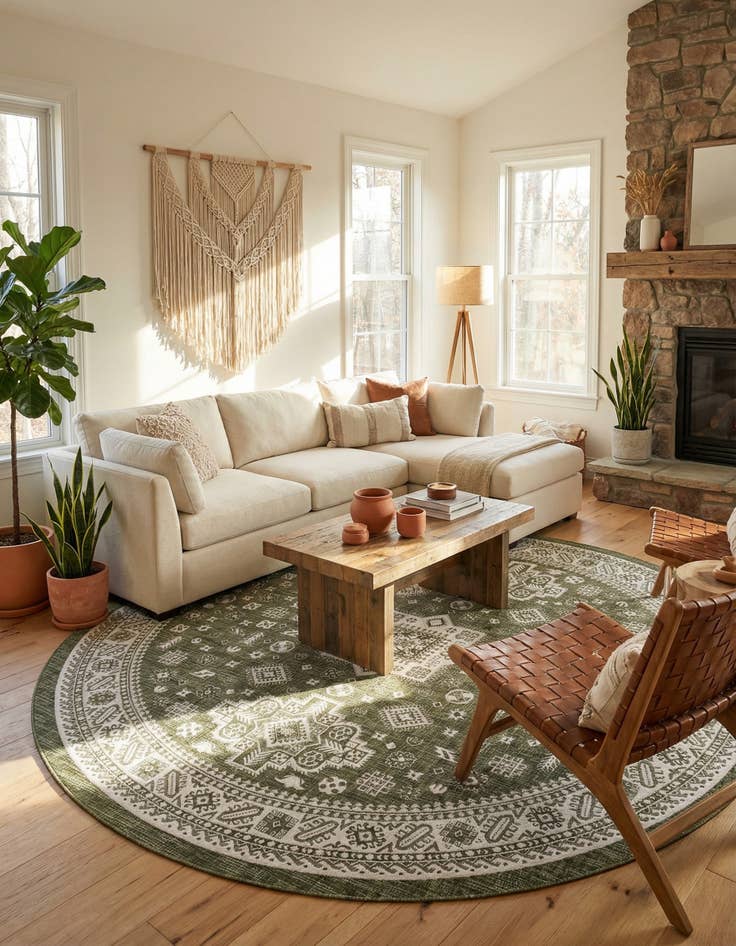 Detail image of 13' x 13'  Washable Aztec Indoor / Outdoor Round Rug