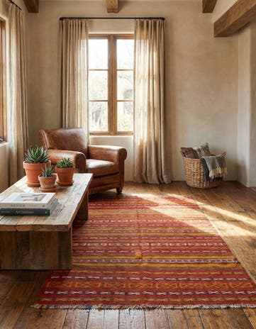 4' 11 x 7' 8 Hand Woven Kilim Fars Wool Rug