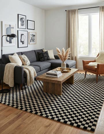 Black and White Hand Tufted Wool Rug