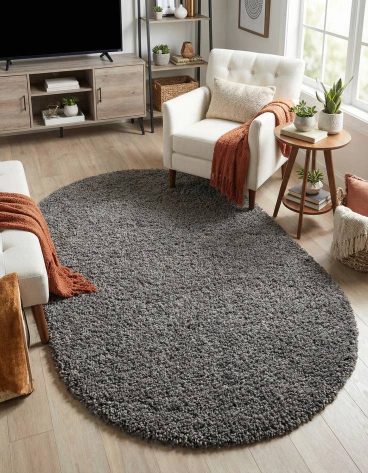 Detail image of  4' x 6' Solid Shag Oval Rug