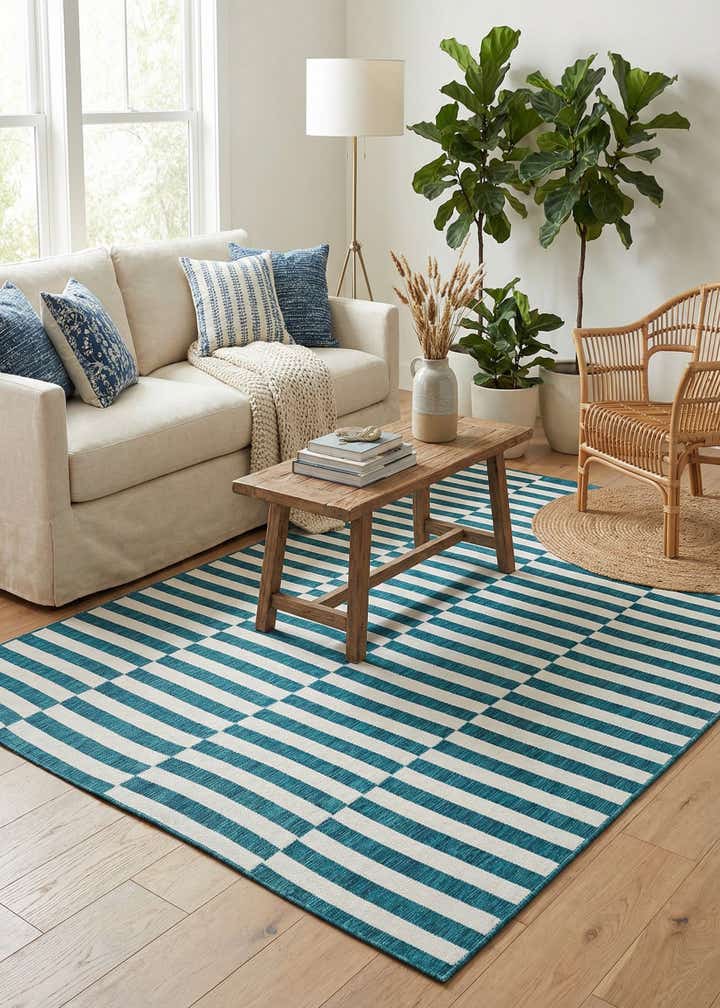 7' x 10' Easy-Clean Striped Indoor / Outdoor Rug