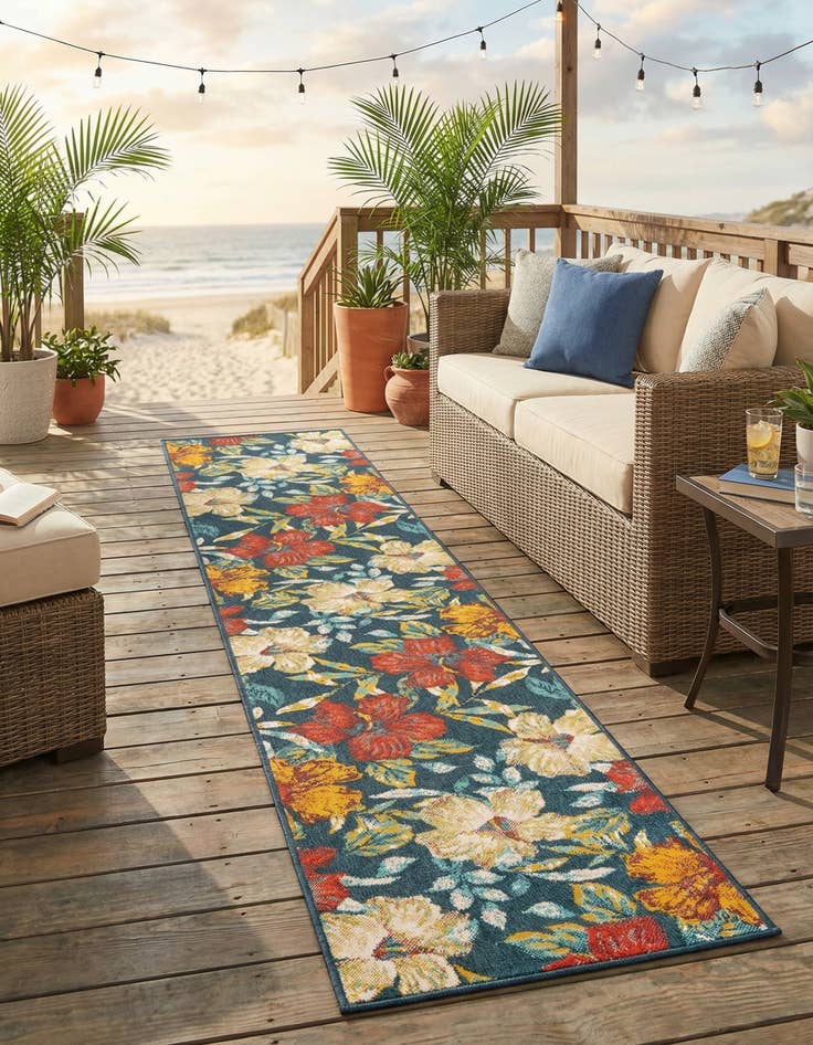 Detail image of 2' 7 x 13'  Washable Coastal Indoor / Outdoor Runner Rug