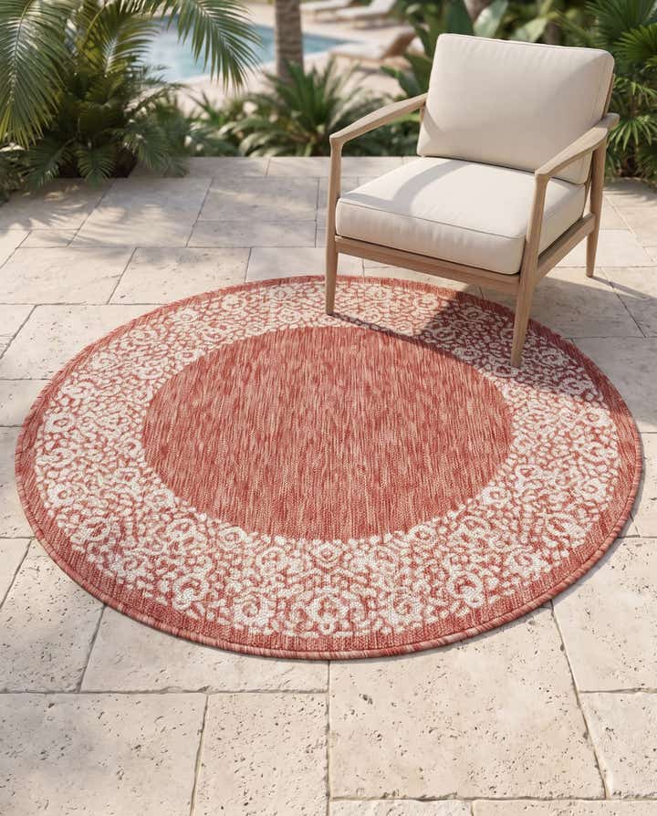 4' x 4' Easy-Clean Border Indoor / Outdoor Round Rug