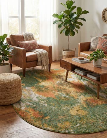 Green Washable Haerfest Oval Rug