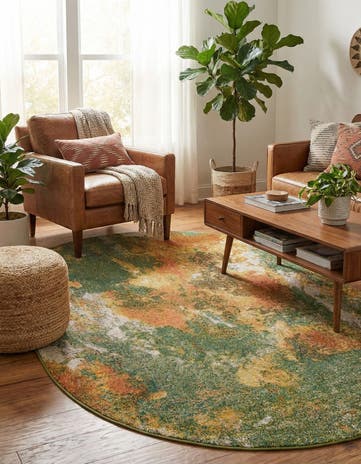 Green Washable Haerfest Oval Rug