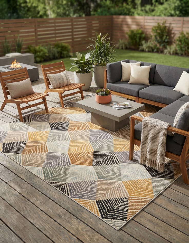 Detail image of 7' 10 x 7' 10  Washable Modern Indoor / Outdoor Square Rug