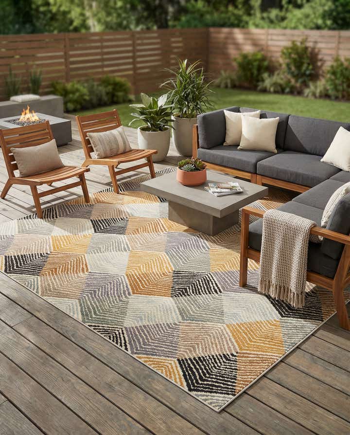7' 10 x 7' 10 Easy-Clean Modern Indoor / Outdoor Square Rug