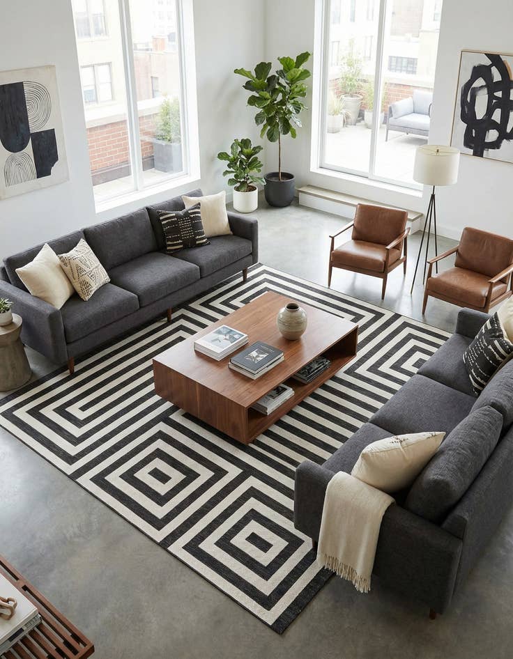 Detail image of  12' x 12'  Washable Modern Indoor / Outdoor Square Rug