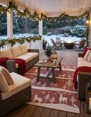 5' 3 x 8' Easy-Clean Holiday Indoor / Outdoor Rug