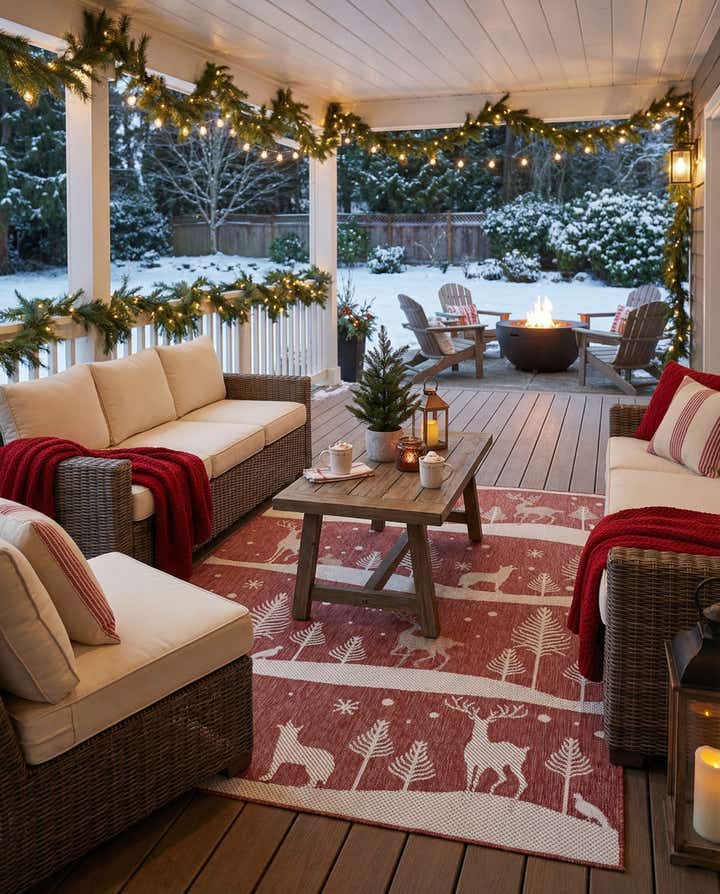 5' 3 x 8' Easy-Clean Holiday Indoor / Outdoor Rug