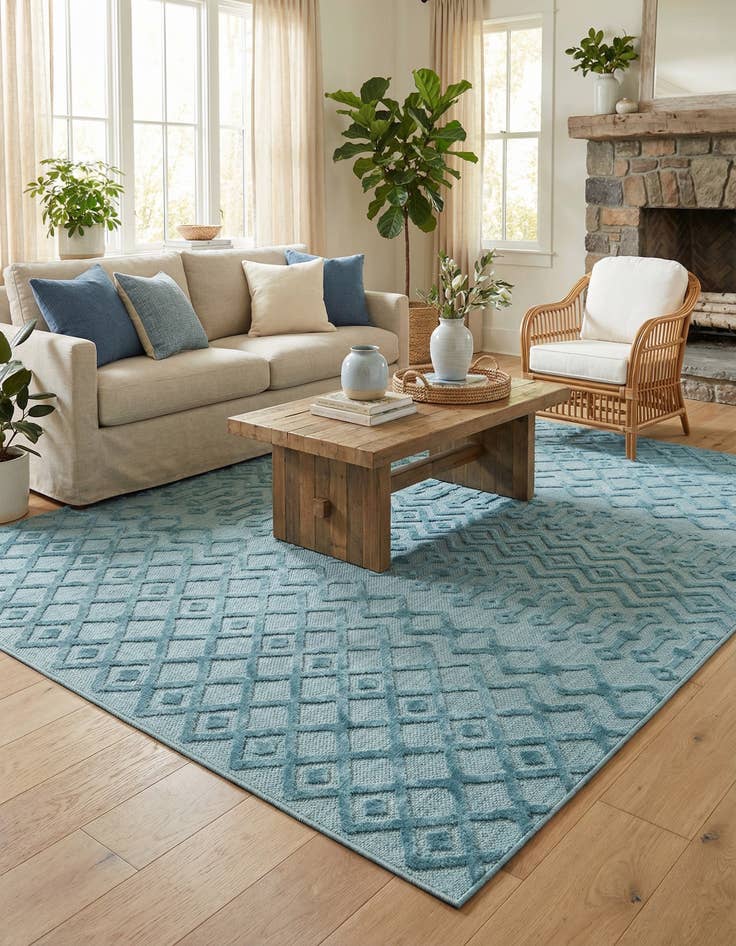 Detail image of 9' x 12' Easy-Clean Trellis Textured Indoor / Outdoor Rug