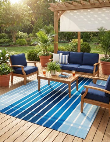 Blue Easy-Clean Ribbon Indoor / Outdoor Rug