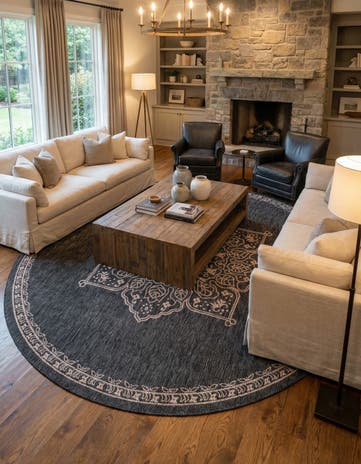 13' x 13' Easy-Clean Traditional Indoor / Outdoor Round Rug