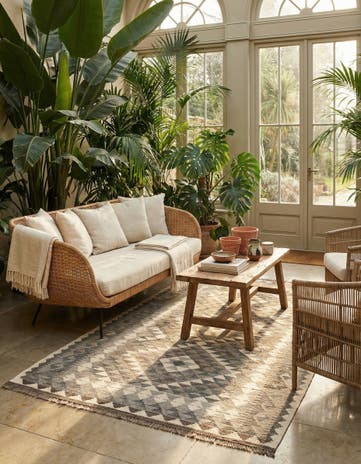 4' 1 x 5' 11 Hand Woven Kilim Maymana Wool Rug