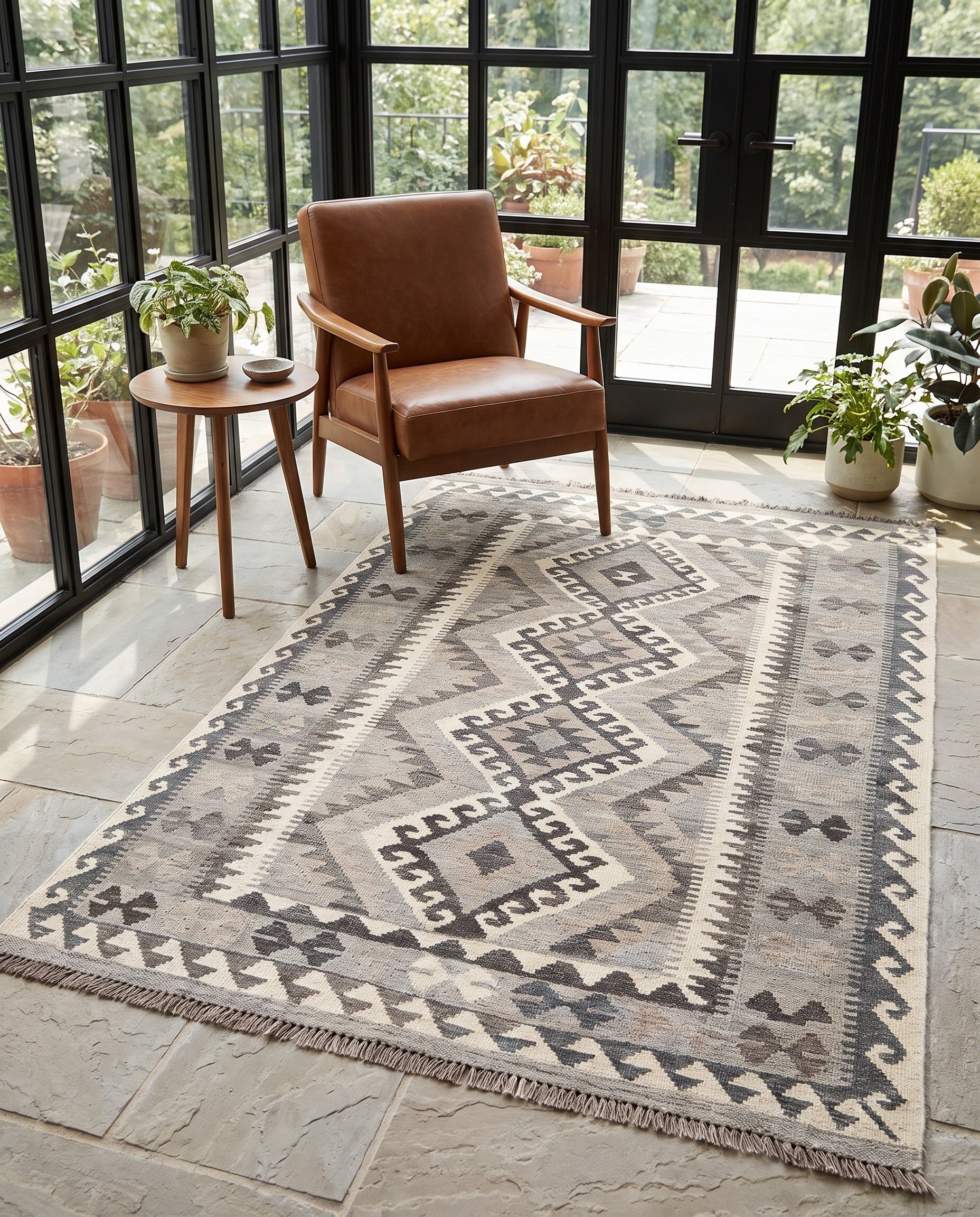 4' x 6' 1 Hand Woven Kilim Maymana Wool Rug