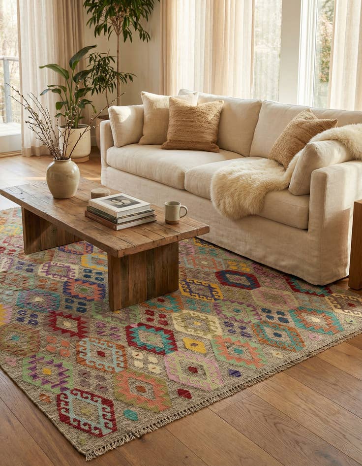 Detail image of 7' x 8' 2  Hand Woven Kilim Modern Wool Square Rug