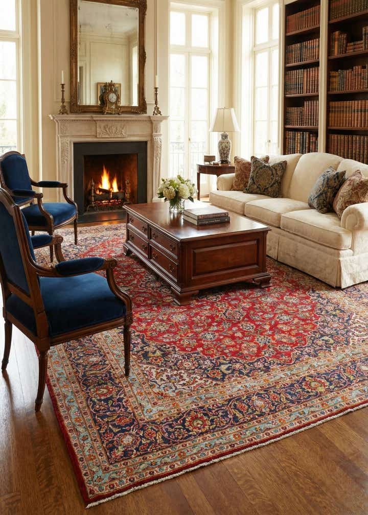 9' 10 x 13' 3 Hand Knotted Kashan Persian Wool Rug