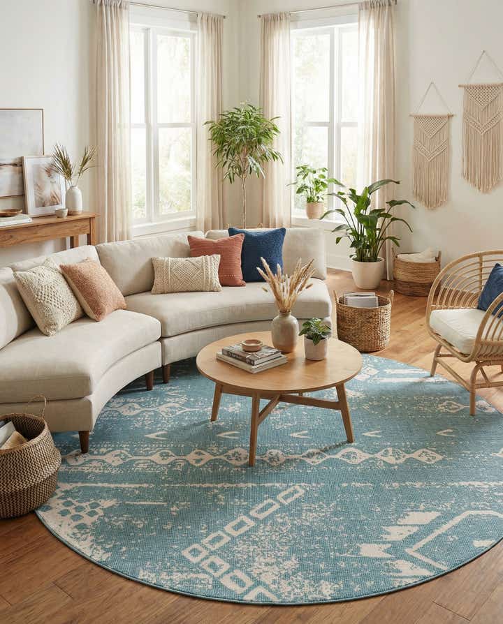 10' 8 x 10' 8 Easy-Clean Bohemian Indoor / Outdoor Round Rug