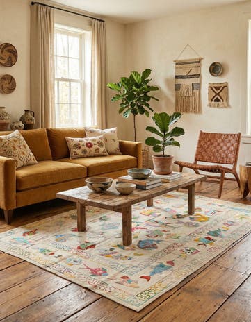 4' 9 x 6' 7 Hand Woven Kilim Suzani Wool Rug