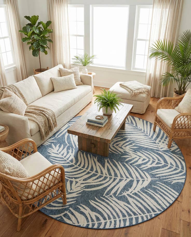 Detail image of 10' x 10' Easy-Clean Botanical Indoor / Outdoor Round Rug