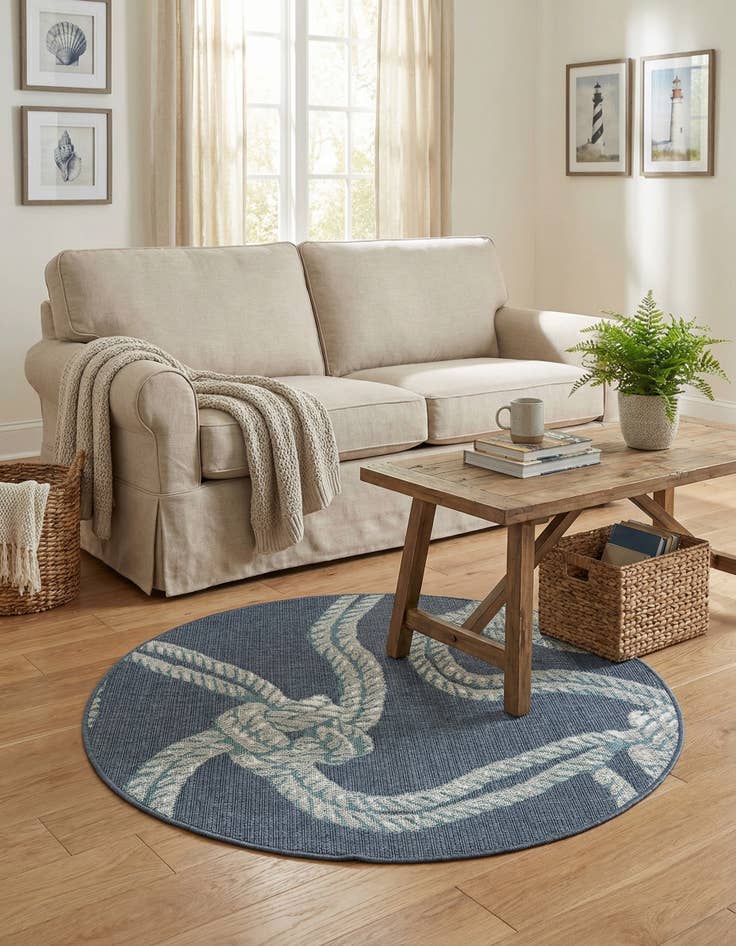 Detail image of 4' x 4' Easy-Clean Coastal Indoor / Outdoor Round Rug
