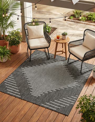 Charcoal Gray Easy-Clean Modern Indoor / Outdoor Square Rug