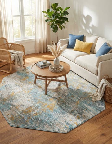 Cream Blue Paragon Octagon Rug