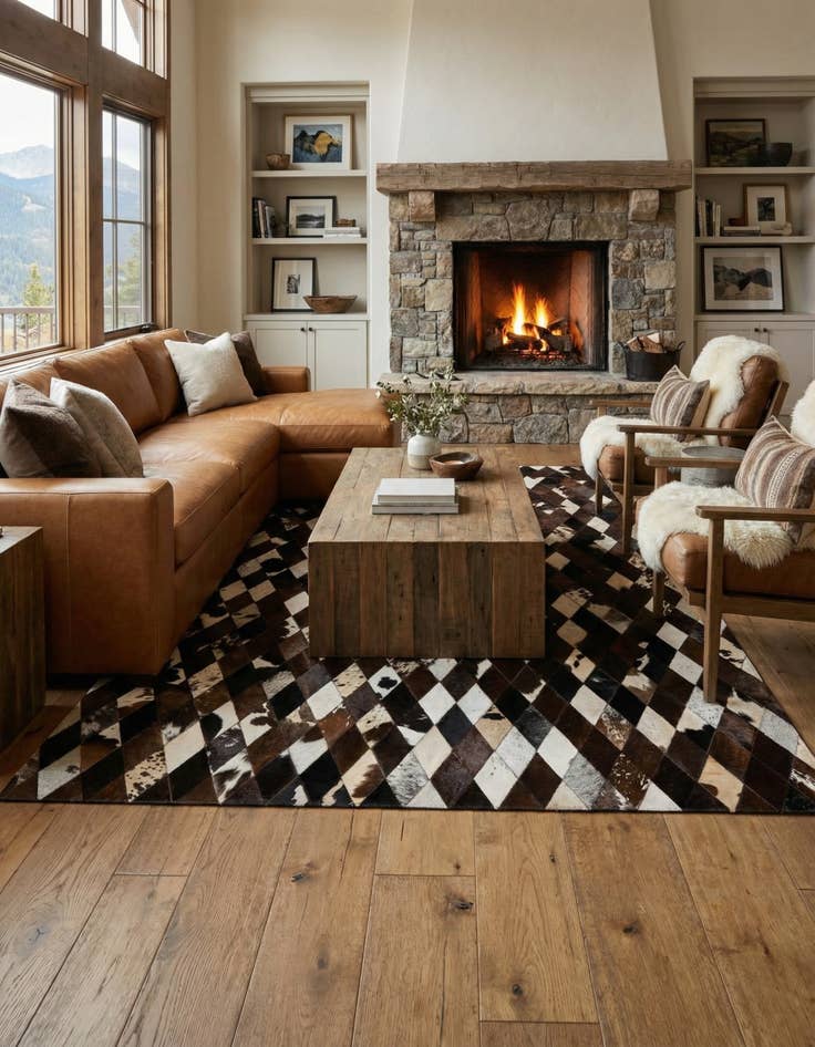 Detail image of  5' 10 x 8' Cowhide - Patchwork Rug