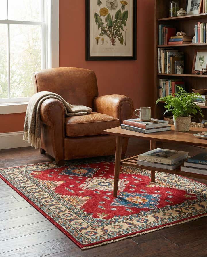 3' 4 x 4' 10 Hand Knotted Kazak Rug