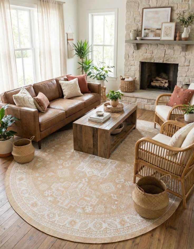 Detail image of 10' x 10' Easy-Clean Aztec Indoor / Outdoor Round Rug